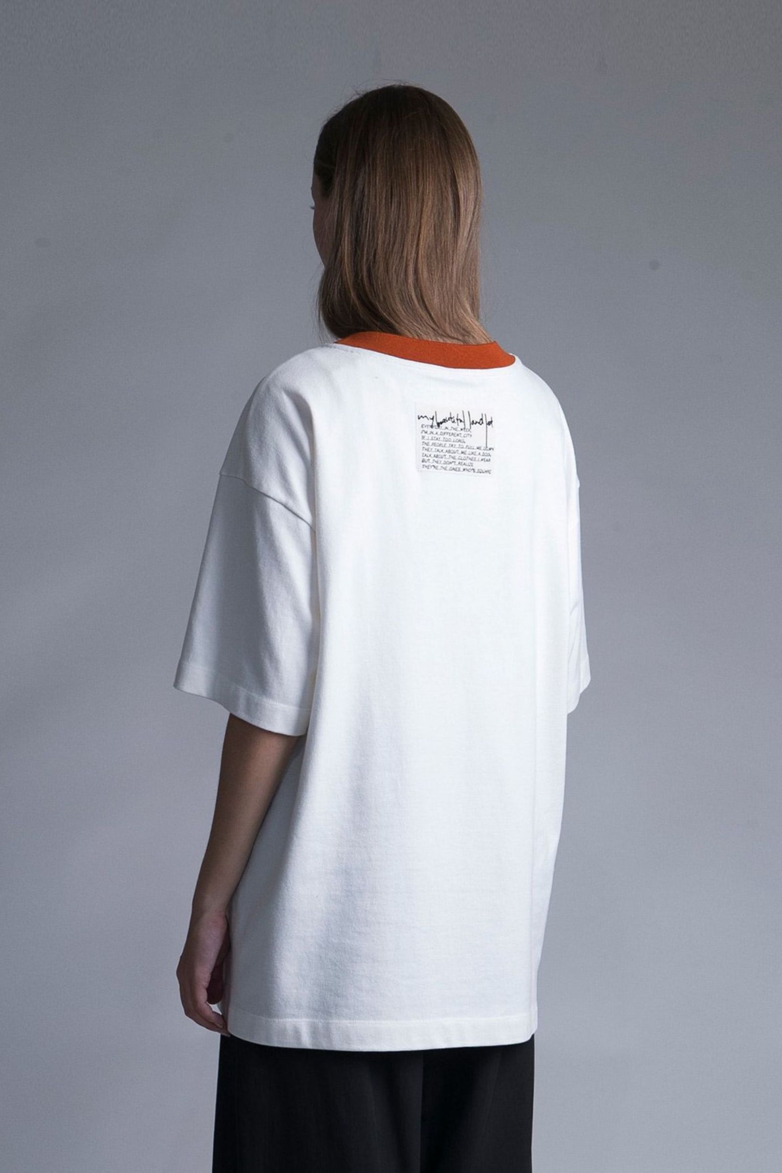 TIGHT-SLITCHED KNITTED FABRIC RINGER S/S TEE/ORANGE