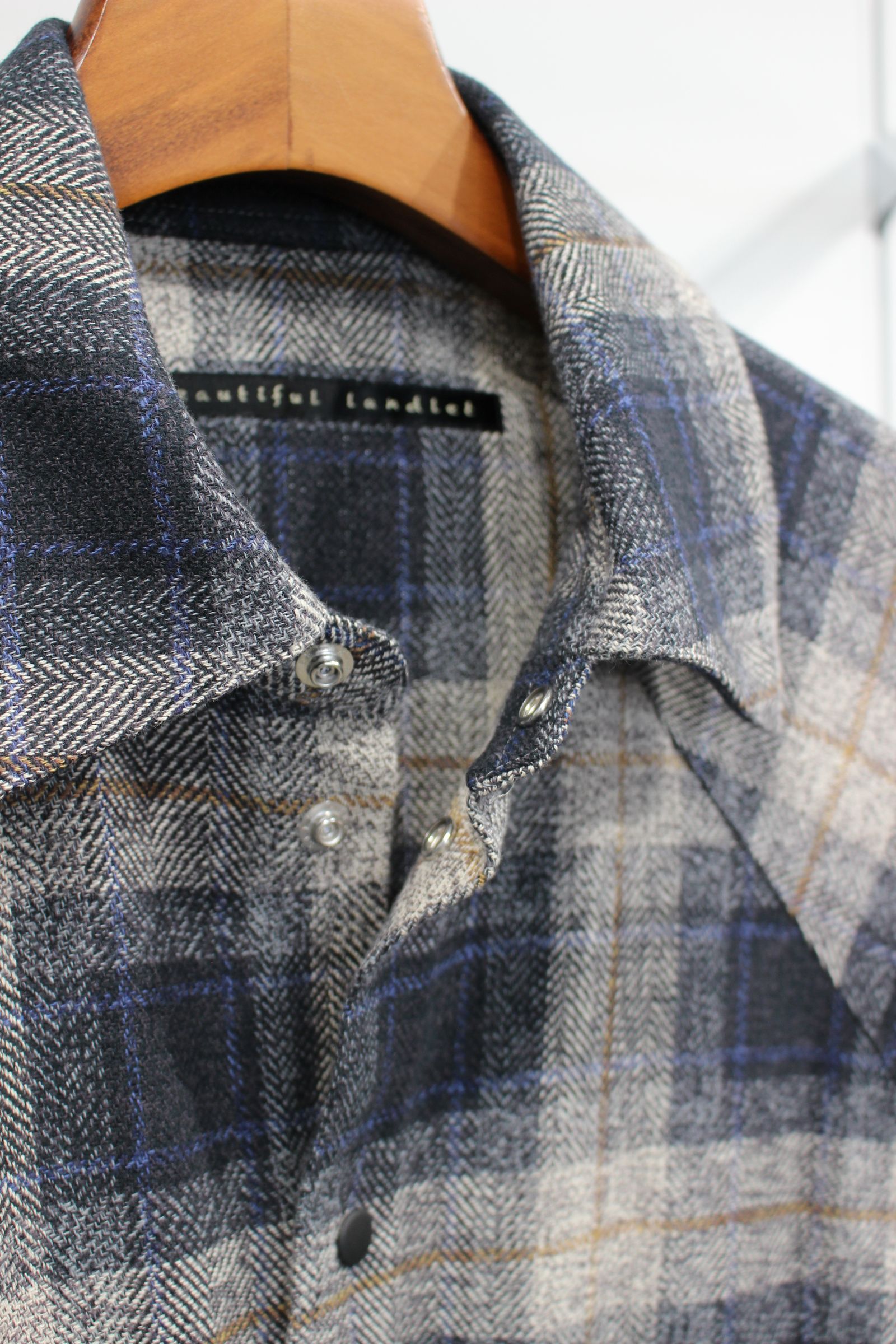 COTTON TWEED CHECK RAGLAN OVERSIZE SHIRT | GRAY | シャツアウター