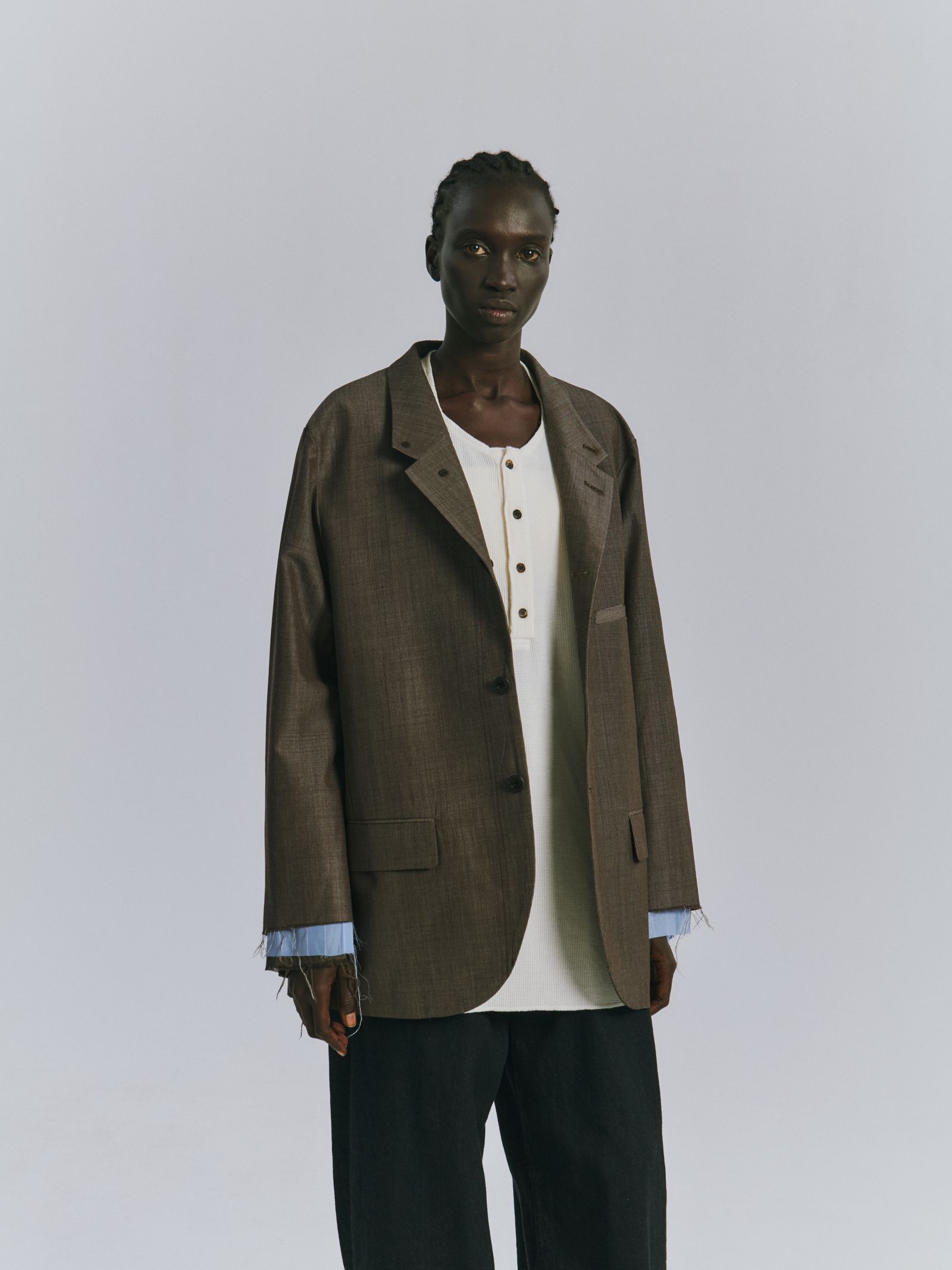 LAYERED TAILORED JACKET | HAKEME WIDE SLACKS | BROWN | セットアップ