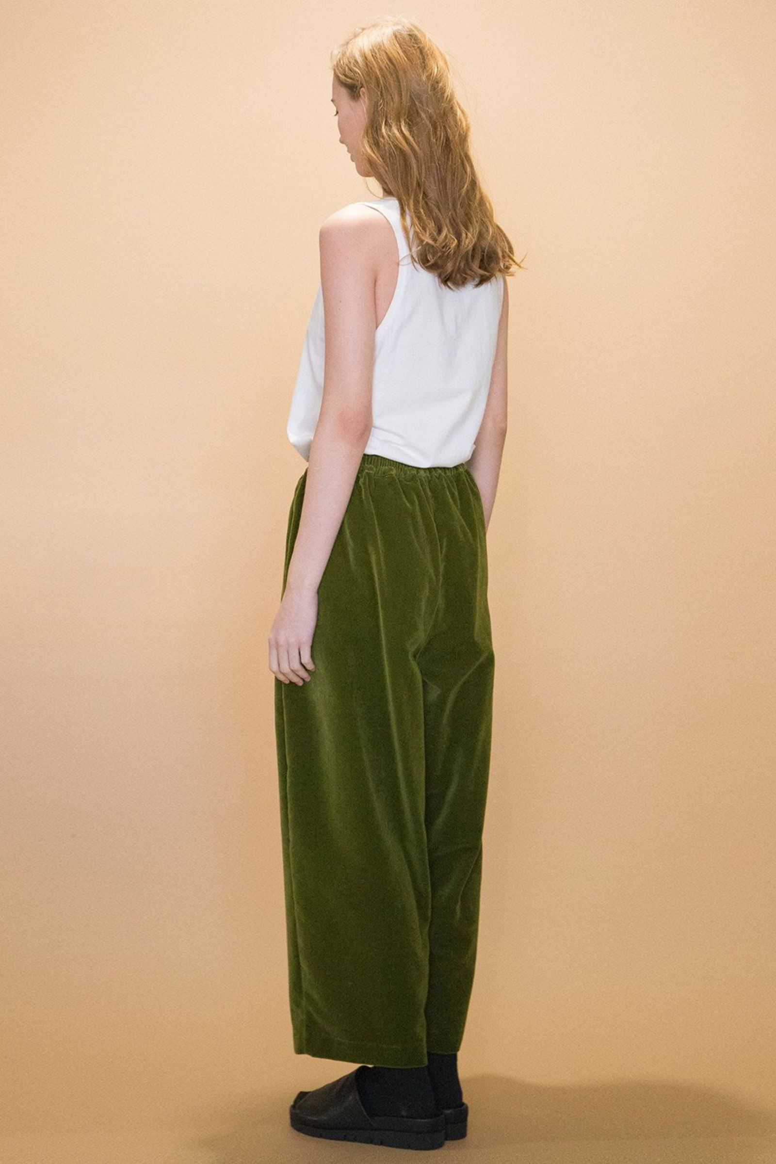 VELVET USED FINISH EASY WIDE PANTS/GREEN