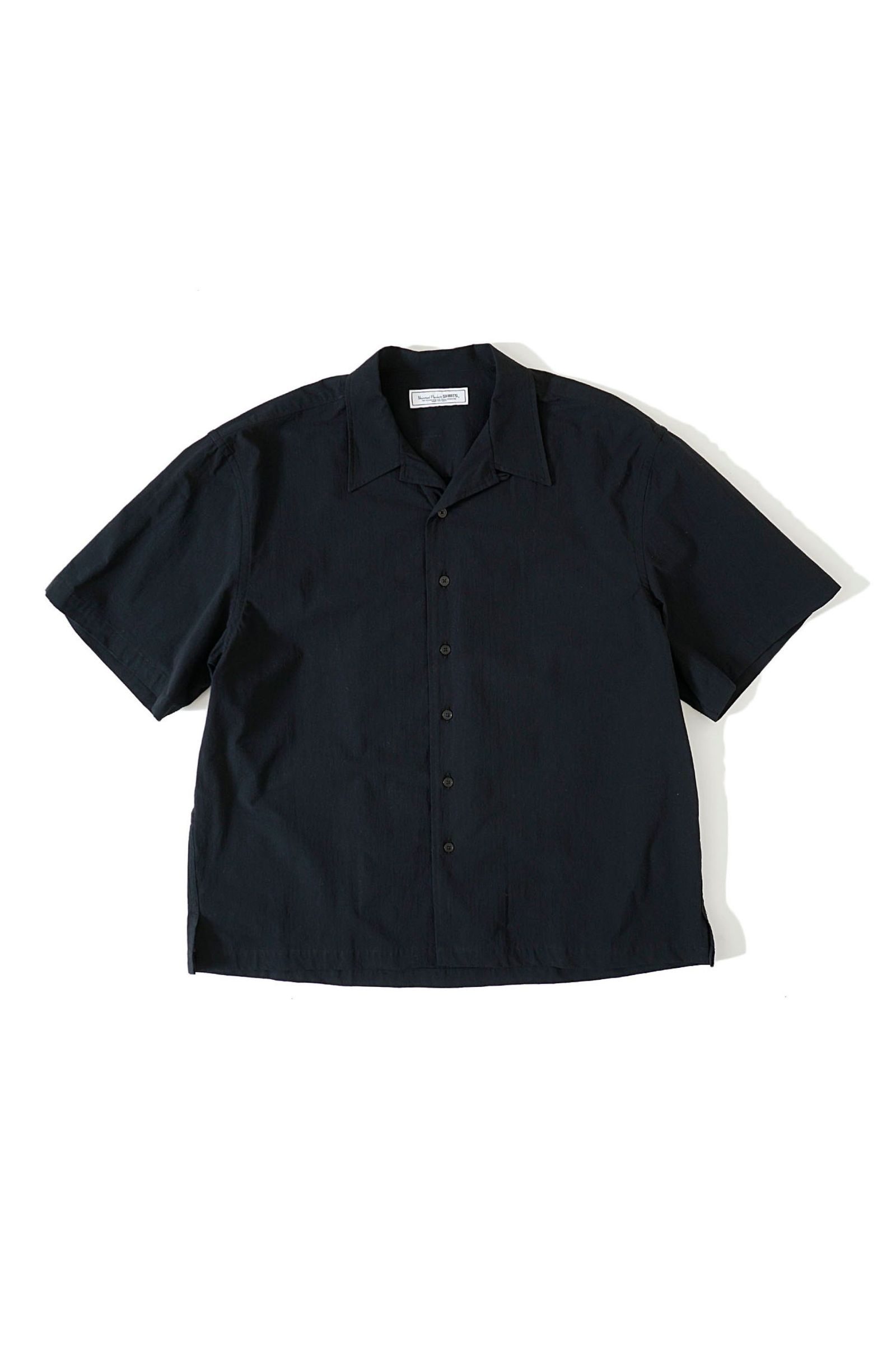 MICRO SUCKER OPEN COLLAR S/S SHIRT/BLACK