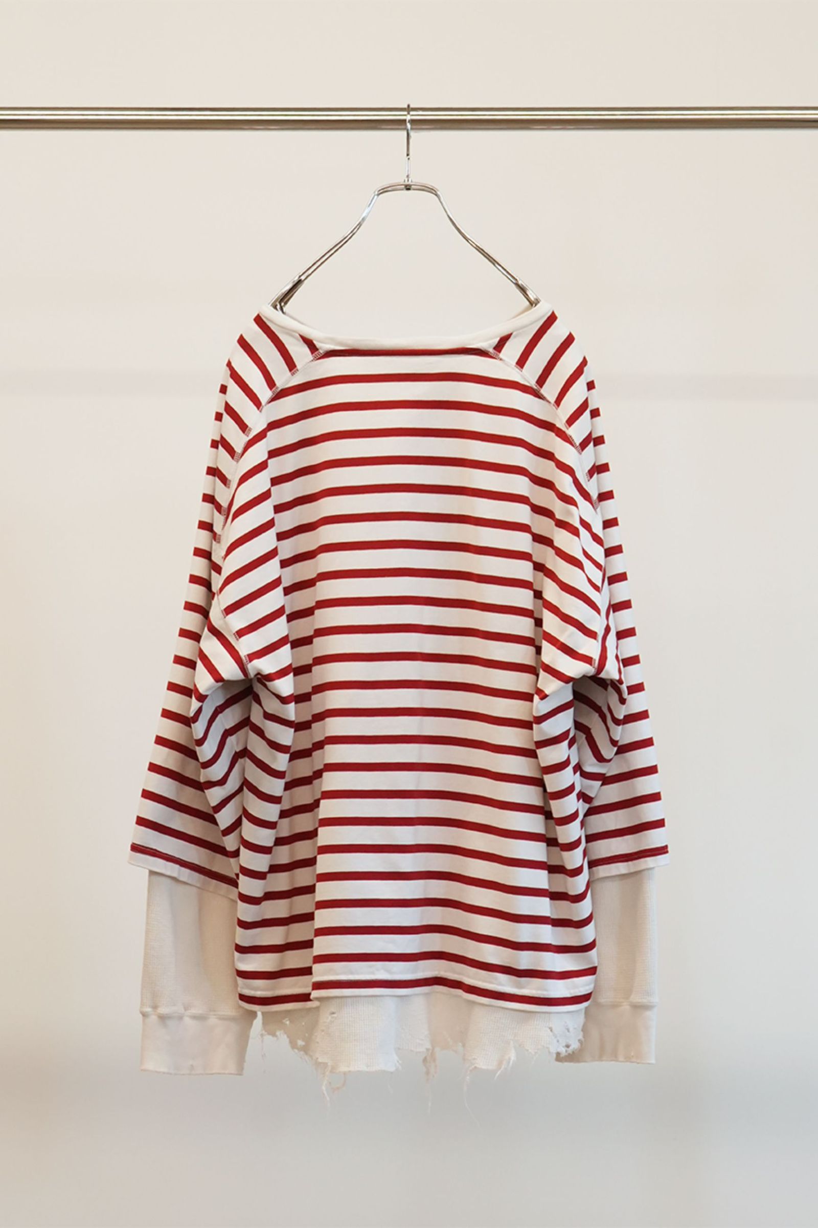 新作グッ ANCELLM - BORDER LAYERED LS SHIRT | WHITE/RED | レイヤード トップス