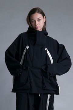 NYLON DYED TAFFETA ANORAK HOODIE/BLACK