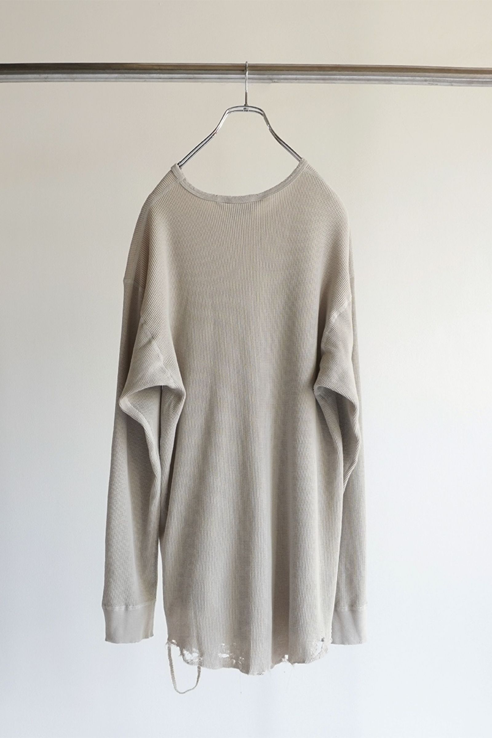 DAMAGE WAFFLE CREW LS T-SHIRT/GREIGE