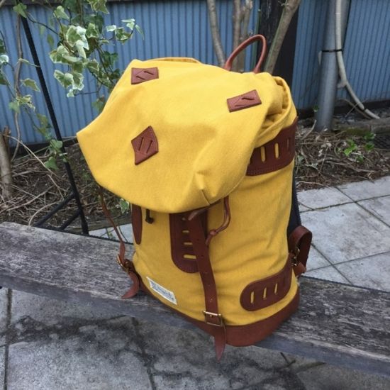 VASCO equipment / コットンナイロン×レザー オールドバックパック イエロー