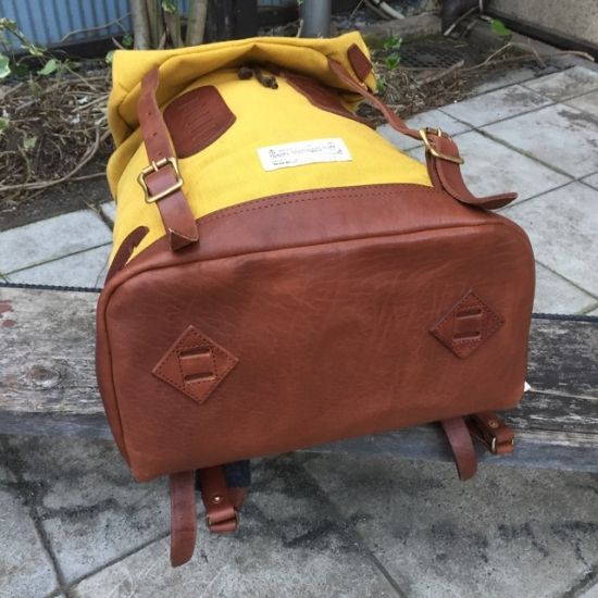 VASCO equipment / コットンナイロン×レザー オールドバックパック イエロー