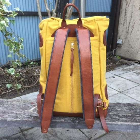 VASCO equipment / コットンナイロン×レザー オールドバックパック イエロー