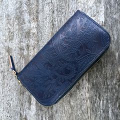 Re.act Leather Works (リアクトレザーワークス) インディゴレザー ラウンドファスナーロングウォレット