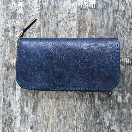 Re.act Leather Works (リアクトレザーワークス) インディゴレザー ラウンドファスナーロングウォレット