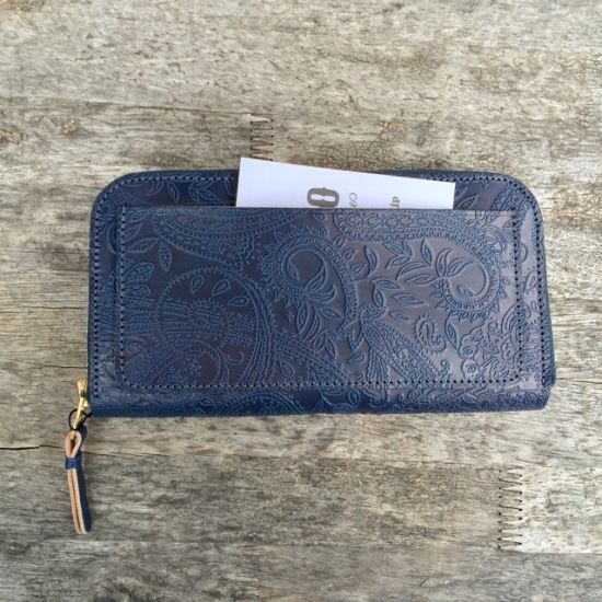 Re.act Leather Works (リアクトレザーワークス) インディゴレザー ラウンドファスナーロングウォレット