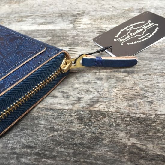 Re.act Leather Works (リアクトレザーワークス) インディゴレザー ラウンドファスナーロングウォレット