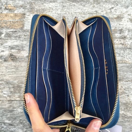 Re.act Leather Works (リアクトレザーワークス) インディゴレザー ラウンドファスナーロングウォレット