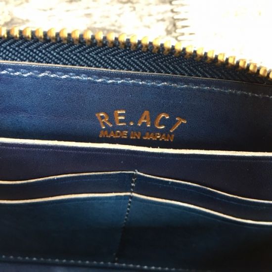 Re.act Leather Works (リアクトレザーワークス) インディゴレザー ラウンドファスナーロングウォレット