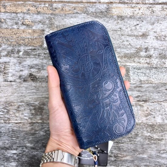 Re.act Leather Works (リアクトレザーワークス) インディゴレザー ラウンドファスナーロングウォレット