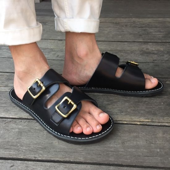 PLUSON SHOE SUPPLY(プラソンシューサプライ) / OVERLAPPED LEATHER SANDAL ブラック