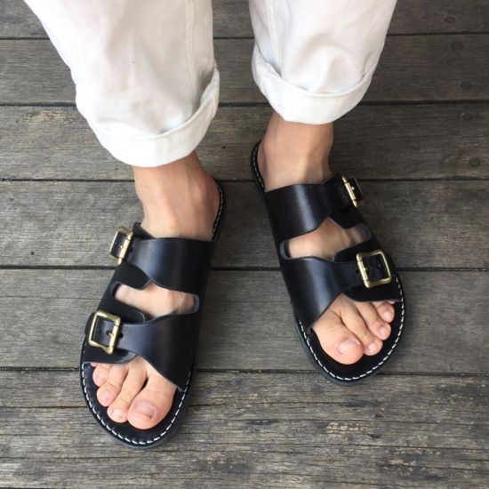 PLUSON SHOE SUPPLY(プラソンシューサプライ) / OVERLAPPED LEATHER SANDAL ブラック