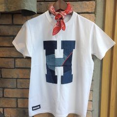 H.R.REMAKE / ランダムHパッチワークレッドラインTシャツ ホワイト