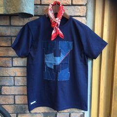 H.R.REMAKE / ランダムHパッチワークレッドラインTシャツ ネイビー