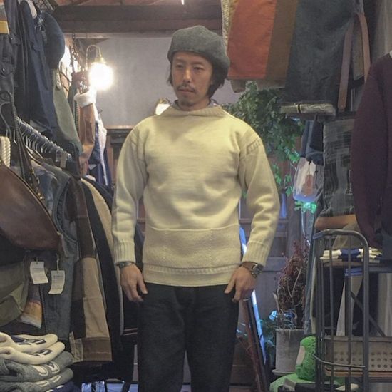 GUERNSEY WOOLLENS / トラディショナルガンジーセーター スリーモスポケット ナチュラル