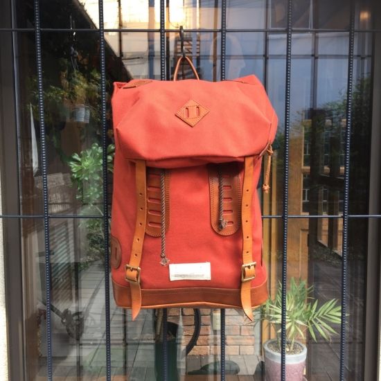VASCO equipment / コットンナイロン×レザー オールドバックパック オレンジレッド