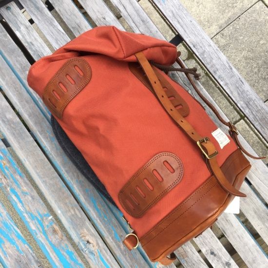 VASCO equipment / コットンナイロン×レザー オールドバックパック オレンジレッド