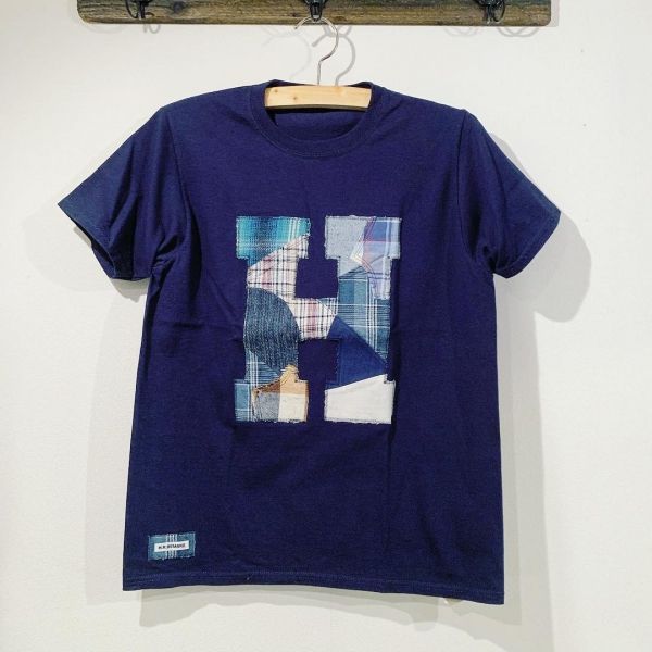 H.R.REMAKE / HパッチTシャツ ブルーチェック ネイビー