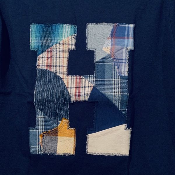 H.R.REMAKE / HパッチTシャツ ブルーチェック ネイビー