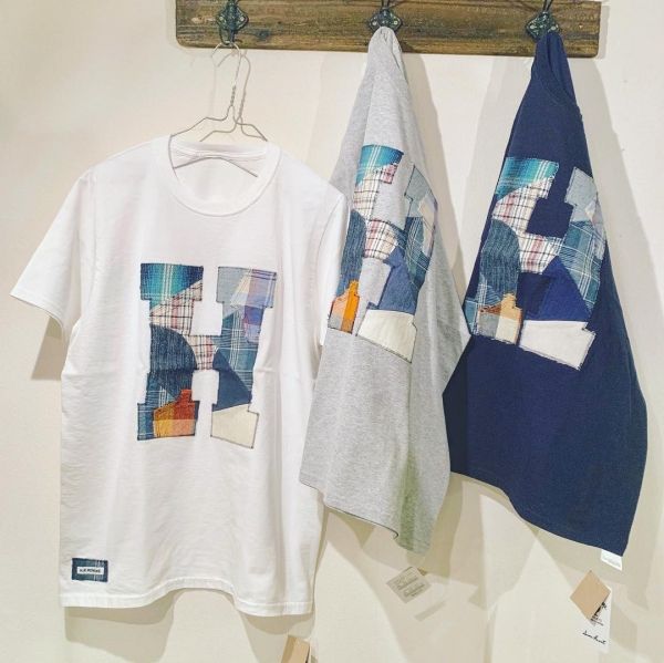 H.R.REMAKE / HパッチTシャツ ブルーチェック ネイビー