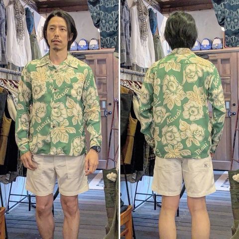 PATTARN OF TROPICAL PLANTS L/S / 長袖レーヨンシャツ / アロハシャツ / ハワイアン / 総柄 / グリーン