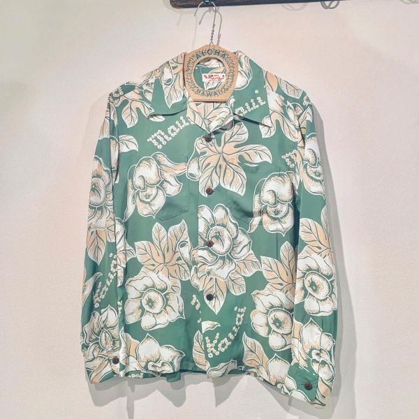 PATTARN OF TROPICAL PLANTS L/S / 長袖レーヨンシャツ / アロハシャツ / ハワイアン / 総柄 / グリーン
