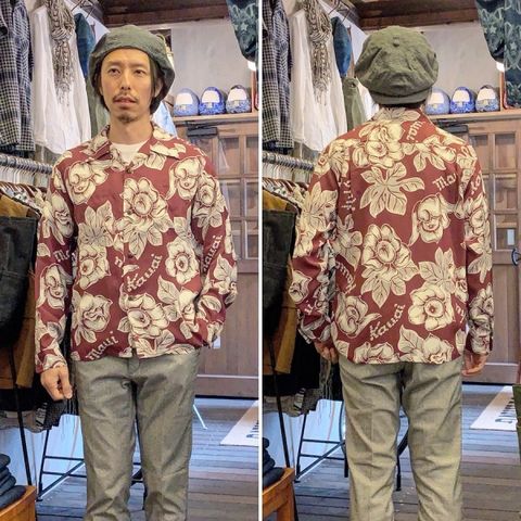 PATTARN OF TROPICAL PLANTS L/S / 長袖レーヨンシャツ / アロハシャツ / ハワイアン / 総柄 / ワイン
