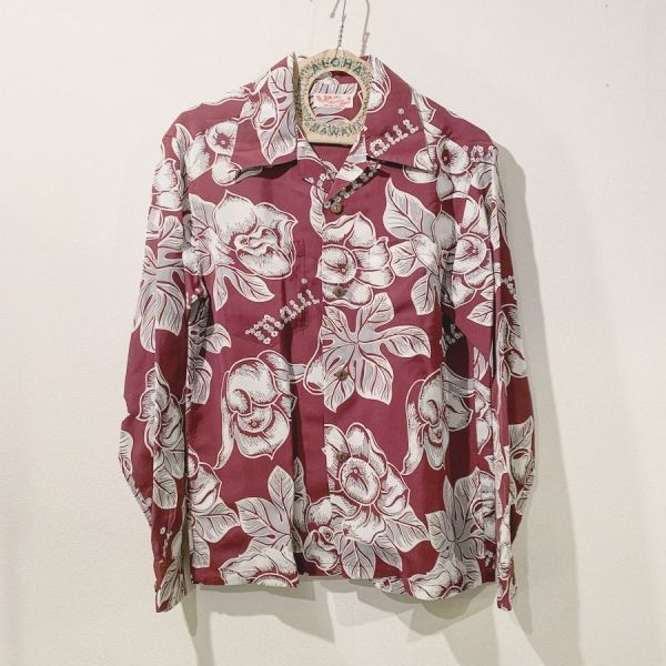 PATTARN OF TROPICAL PLANTS L/S / 長袖レーヨンシャツ / アロハシャツ / ハワイアン / 総柄 / ワイン