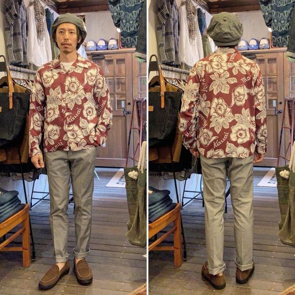PATTARN OF TROPICAL PLANTS L/S / 長袖レーヨンシャツ / アロハシャツ / ハワイアン / 総柄 / ワイン