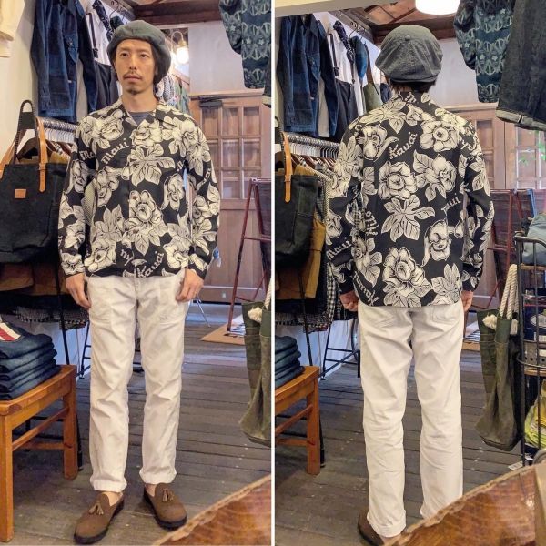 PATTARN OF TROPICAL PLANTS L/S / 長袖レーヨンシャツ / アロハシャツ / ハワイアン / 総柄 / ブラック