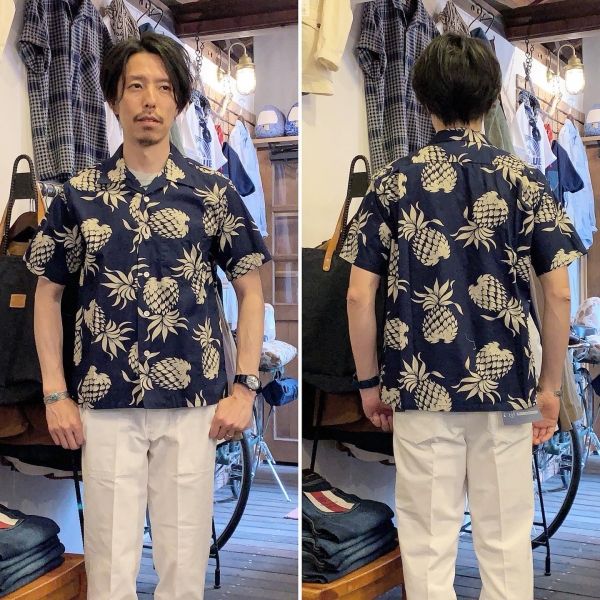 COTTON HAWAIIAN SHIRT “DUKE'S PINEAPPLE” / NAVY(128)