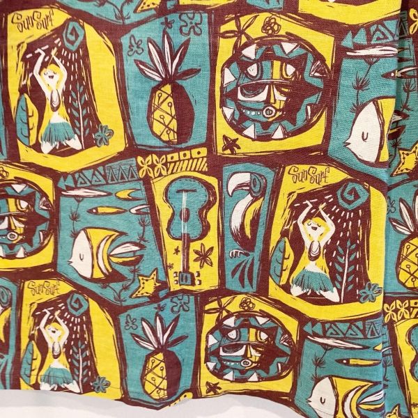 Masked Marvel / ISLAND WOODCUT / 半袖コットンリネンシャツ / アロハシャツ / ハワイアン / 総柄 /