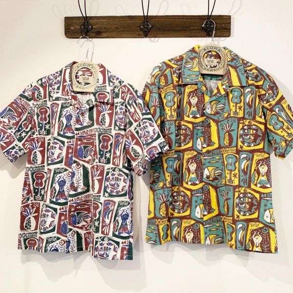 Masked Marvel / ISLAND WOODCUT / 半袖コットンリネンシャツ / アロハシャツ / ハワイアン / 総柄 /