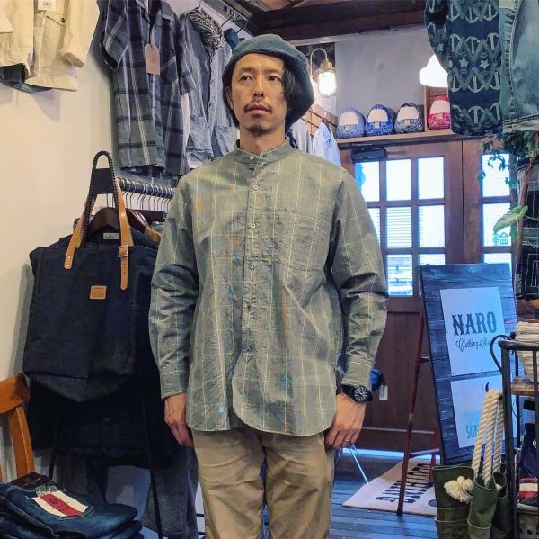 San Francisco / コットンリネンハイカウントダンプ バンドカラーシャツ
