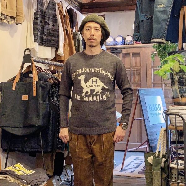 ハリウッドランチマーケット HOLLYWOOD RANCH MARKET / ウールアクリルベルベットスラブジャーニーキャメルセーター / GREY
