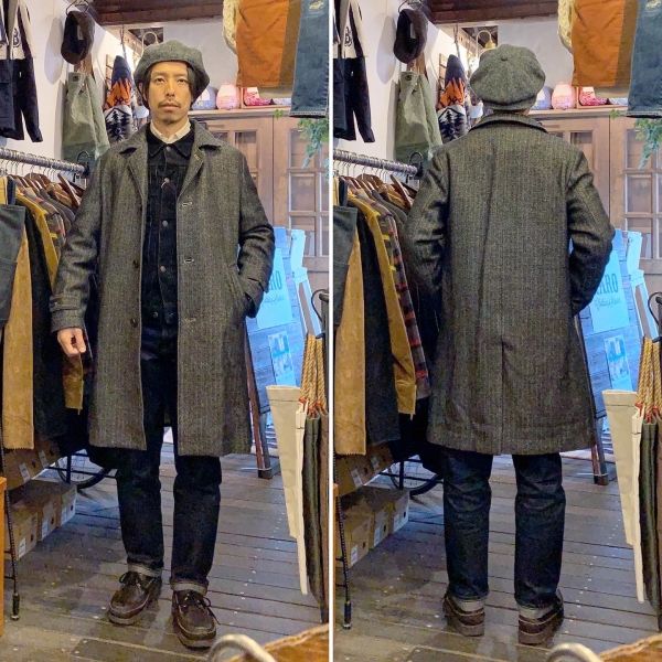 SAN FRANCISCO / ウールリネンヘリンボーンステンカラーコート ブラック