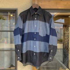 ブルーブルー / BLUE BLUE / デニムシャンブレーパッチワークボーダーシャツ ワンウォッシュ
