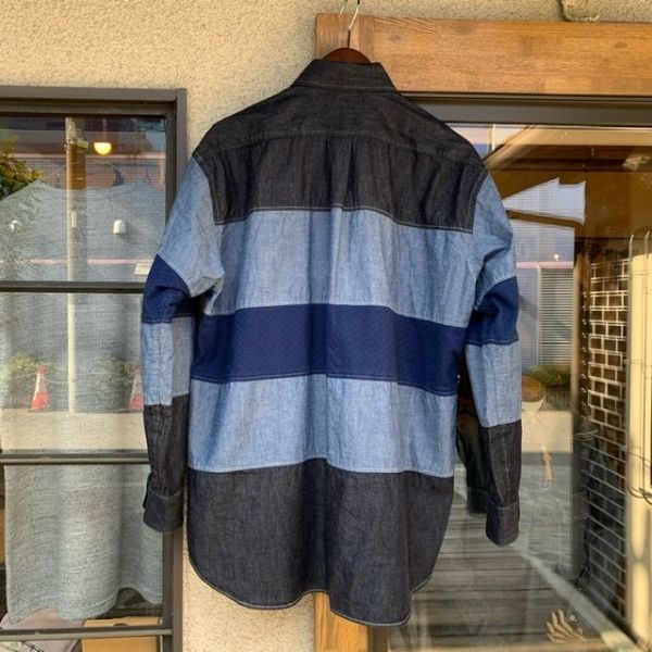 ブルーブルー / BLUE BLUE / デニムシャンブレーパッチワークボーダーシャツ ワンウォッシュ