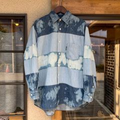 ブルーブルー / BLUE BLUE / デニムシャンブレーパッチワークボーダーシャツ ブリーチ