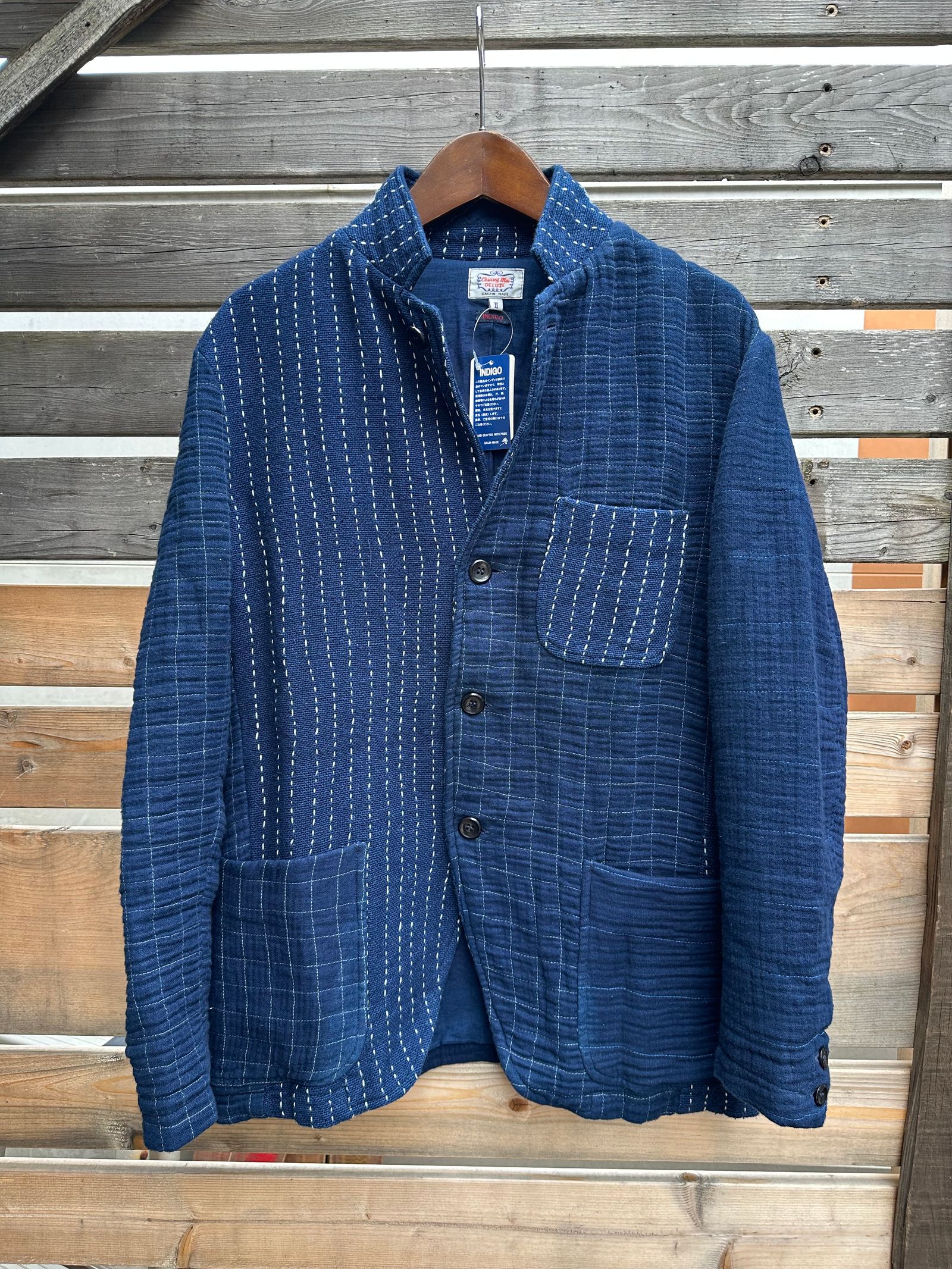 【LUCKY “福”SALE】INDIGO Wガーゼステッチワーク 3ピースセット(ジャケット×ベスト×パンツ)Mサイズ