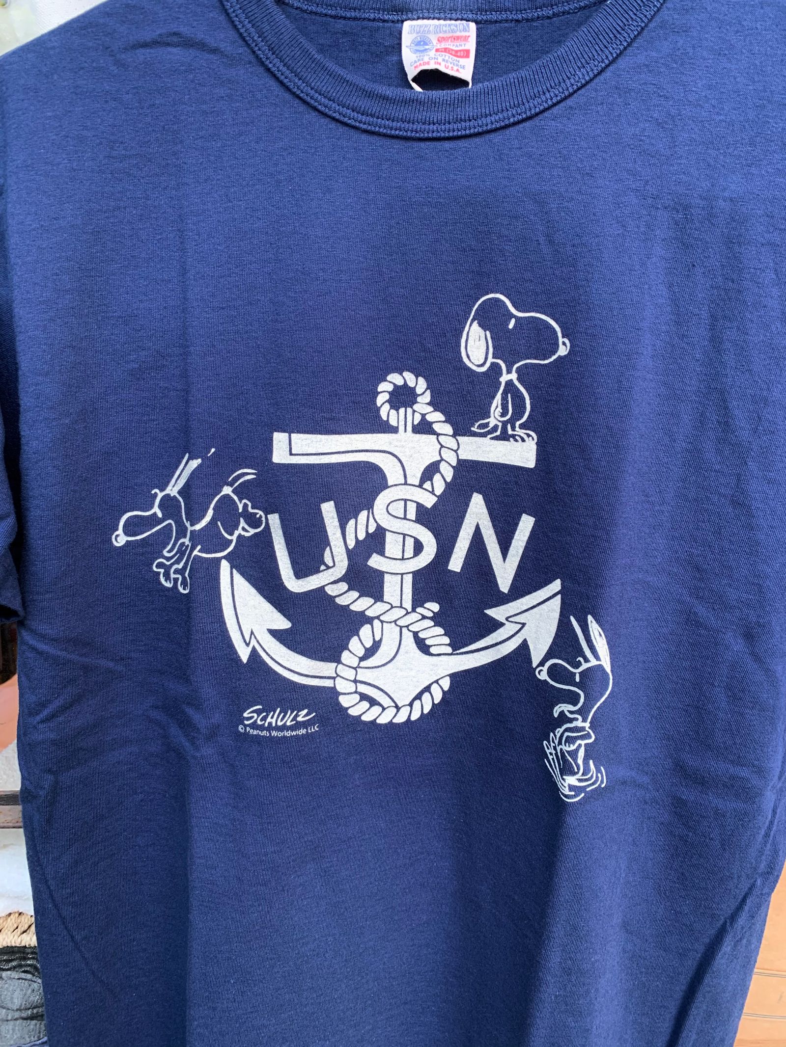バズリクソンズ×ピーナッツ S/S T-SHIRT "USN" / スヌーピーTシャツ / ネイビー