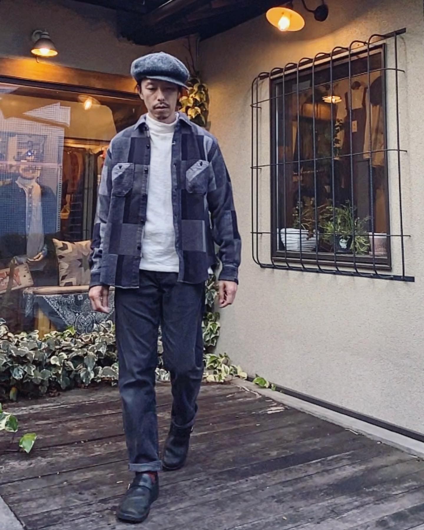 GRADATION PATCH WORK WORK SHIRT / ヘビーネルワークシャツ / ネルシャツ / チェックシャツ / パッチワーク / BLACK