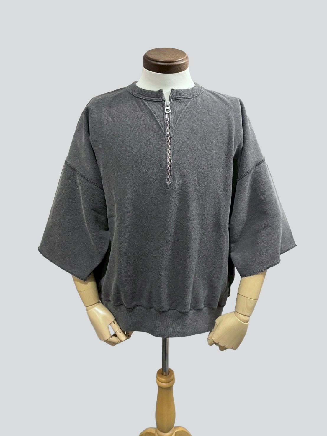 LW Half Zip Chop Sleeve / ハーフジップ 半袖スウェット / ブラック / ユニゾンスペシャル