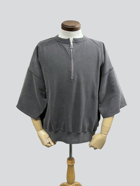 LW Half Zip Chop Sleeve / ハーフジップ 半袖スウェット / ブラック / ユニゾンスペシャル