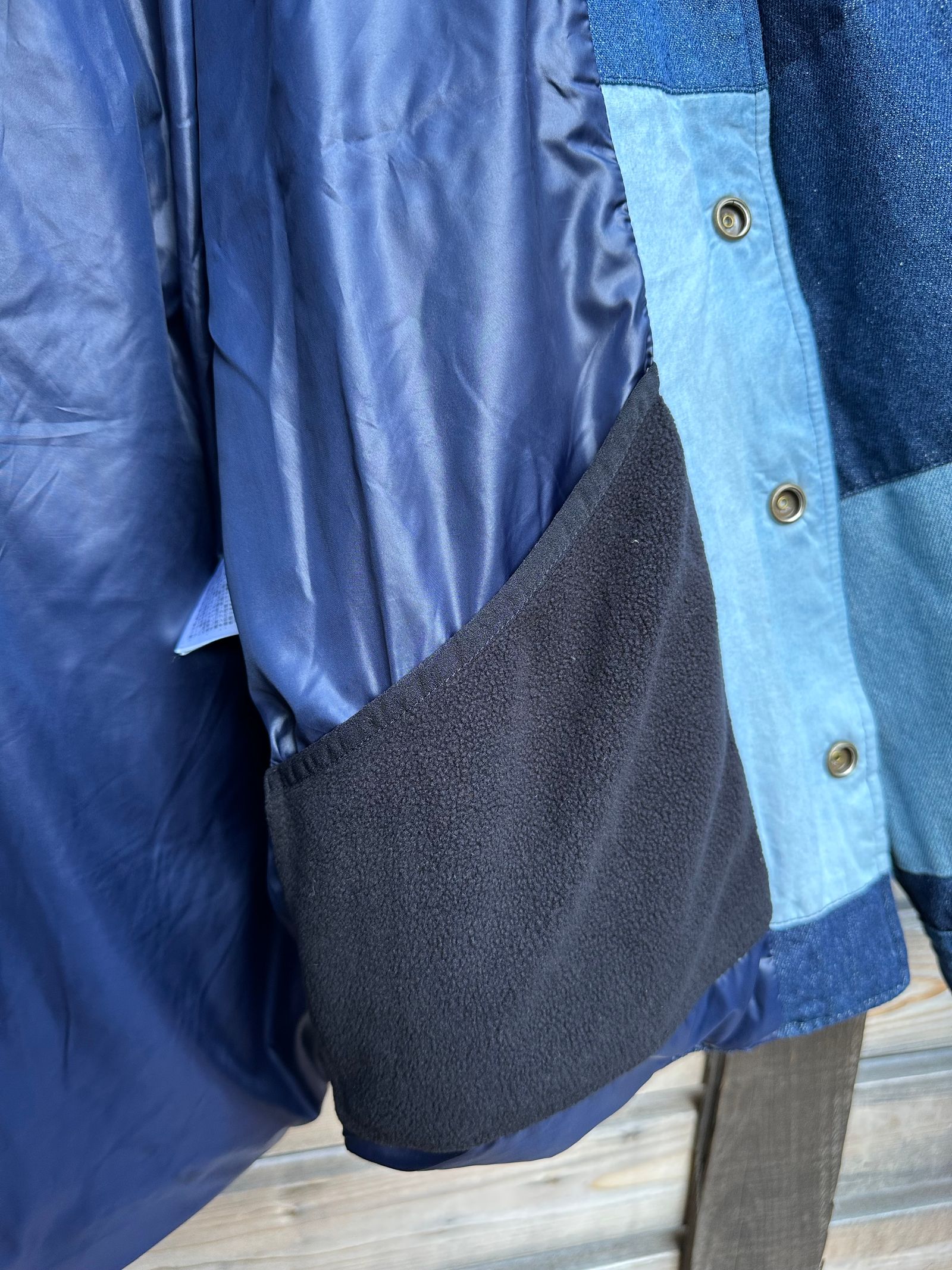ガイジンメイド デニム ダウンシャツ パッチワーク L ハリラン ブルーブルー GAIJIN MADE - デニムパッチワークダウンシャツ | NARO CLOTHING