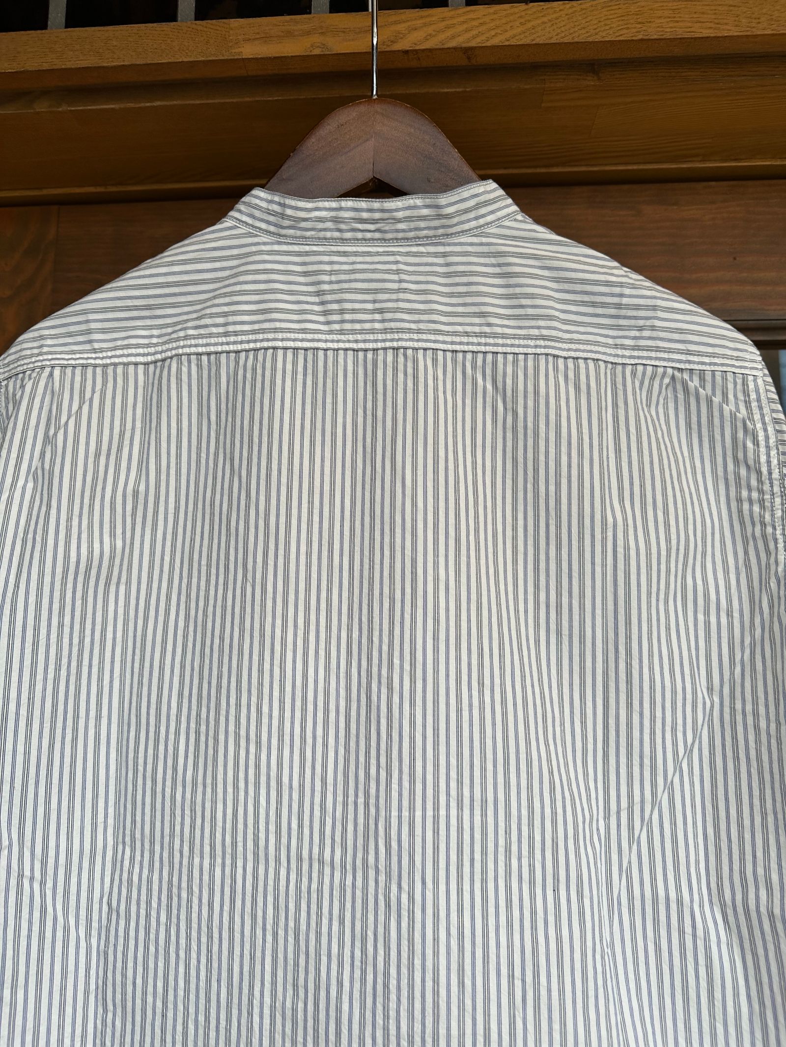 F3488 / STRIPE BAND COLLAR SHIRT / ストライプ バンドカラーシャツ / ホワイト